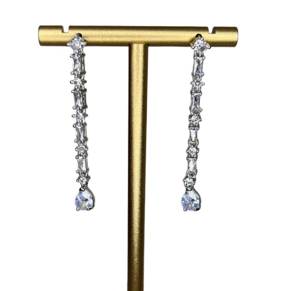 Long Cubic Zirconia and Silver Teardrop Earrings - Stunning, Shiny, Gorgeous! - Picture 1 of 5